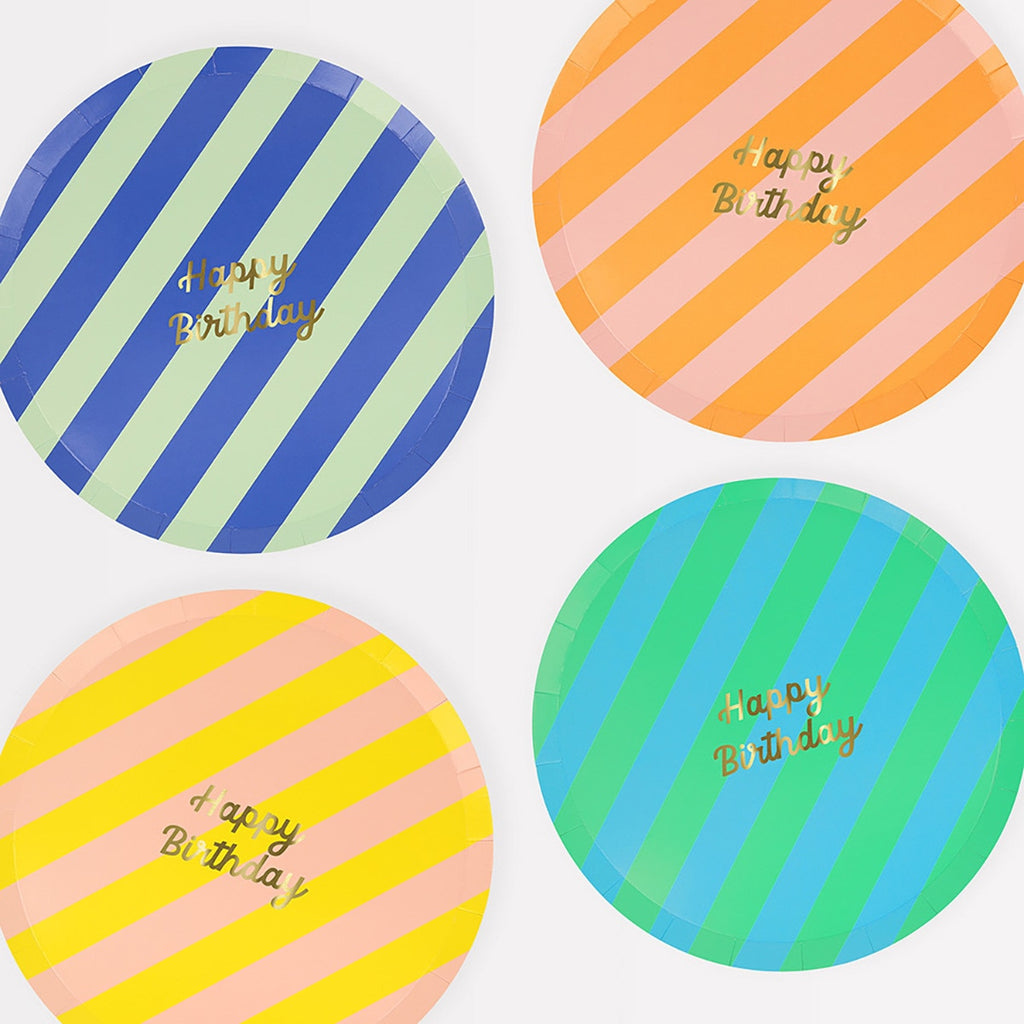 Stripe Happy Birthday Plates