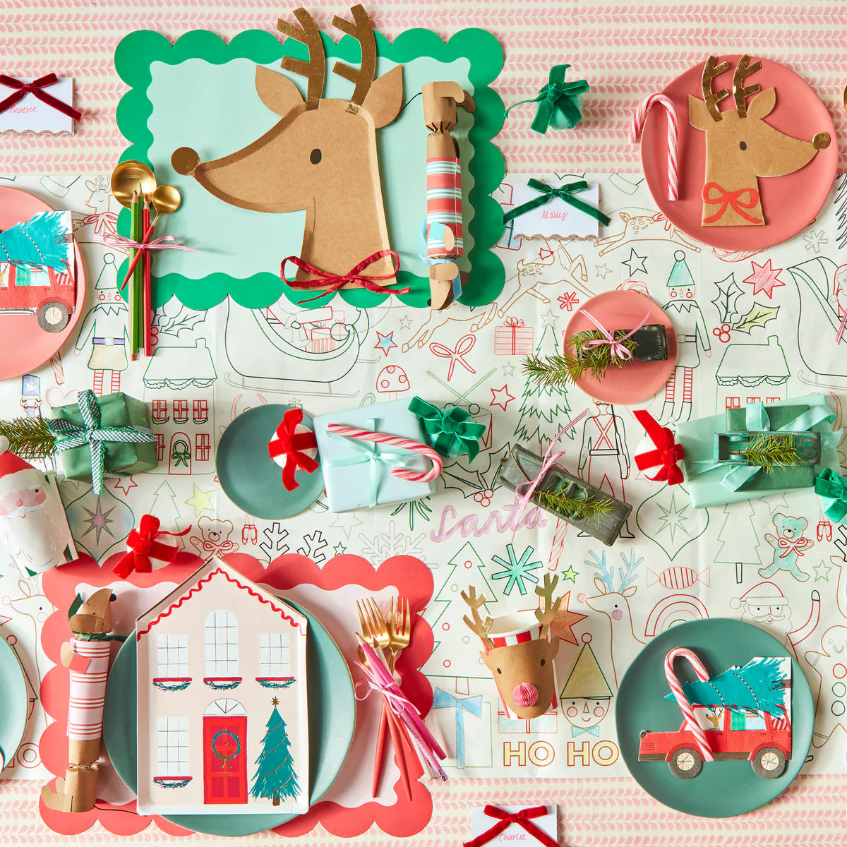 Christmas Reindeer Red Bow Napkins