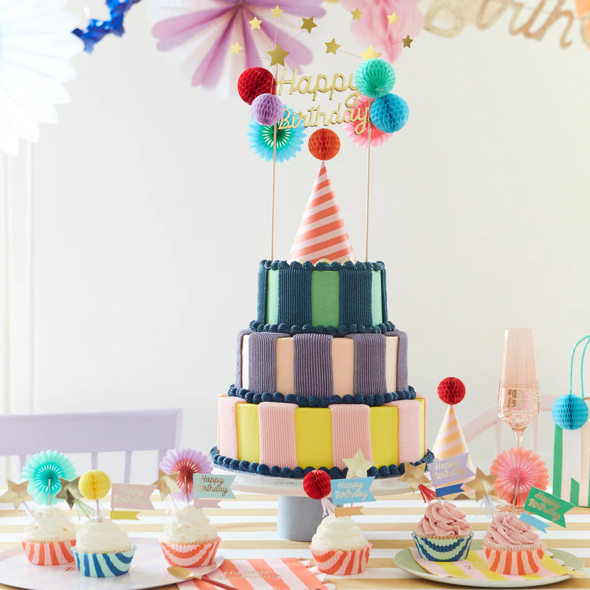 Honeycomb Happy Birthday Cake Topper
